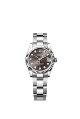 Rolex Oyster Perpetual Datejust 31 in Oystersteel and white gold features a dark grey, diamond-set dial and an Oyster bracelet. 278274-Grey 1