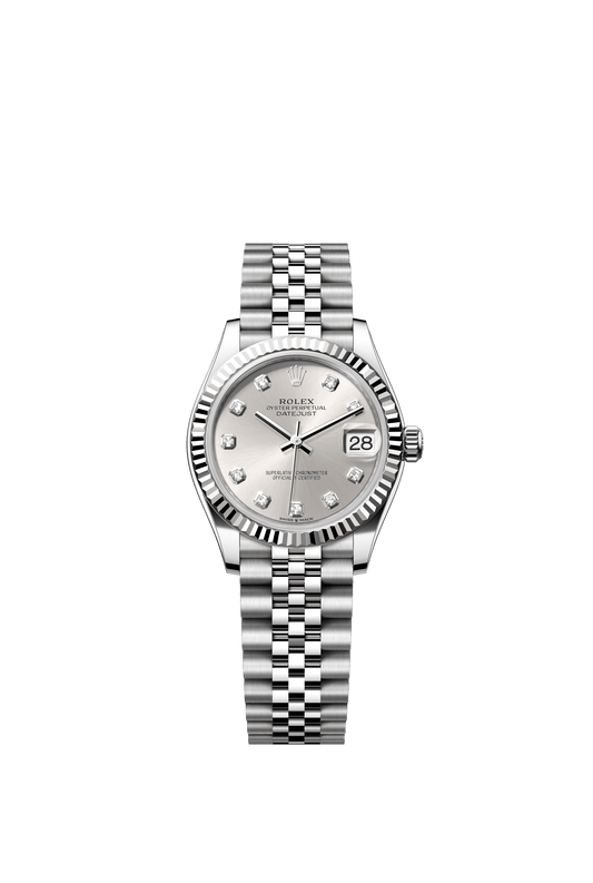 Rolex Oyster Perpetual Datejust 31 in Oystersteel and white gold features a silver, diamond-set dial and a Jubilee bracelet 278274-Silver