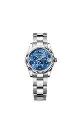 Rolex Oyster Perpetual Datejust 31 in Oystersteel and white gold features an azzurro-blue floral-motif, diamond-set dial and an Oyster bracelet 278274-Blue