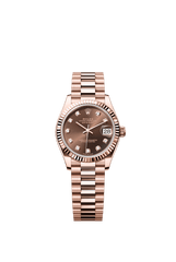 Rolex Oyster Perpetual Datejust 31 in 18 ct Everose gold features a chocolate, diamond-set dial and a President bracelet 278275-Chocolate