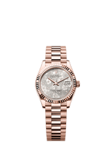 Rolex Oyster Perpetual Datejust 31 in 18 ct Everose gold features a silver floral-motif, diamond-set dial and a President bracelet 278275-Silver