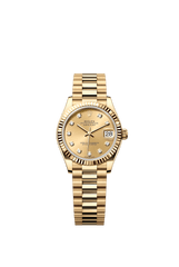 Rolex Oyster Perpetual Datejust 31 in 18 ct yellow gold features a champagne colour, diamond-set dial and a President bracelet 278278-Champagne