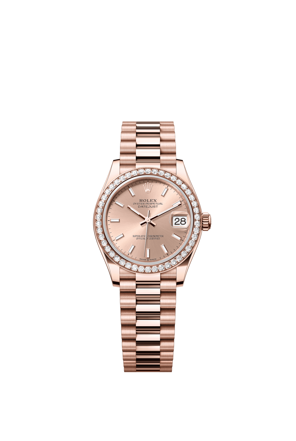 Rolex Oyster Perpetual Datejust 31 in 18 ct Everose gold features a rosé-colour dial and a President bracelet 278285RBR-Rose Gold 1