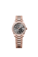 Rolex Oyster Perpetual Datejust 31 in 18 ct Everose gold features a slate dial and a President bracelet 278285RBR-Slate 1