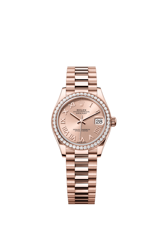 Rolex Oyster Perpetual Datejust 31 in 18 ct Everose gold features a rosé-colour dial and a President bracelet 278285RBR-Rose Gold 2