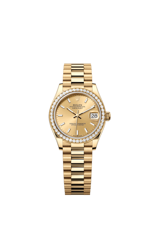 Rolex Oyster Perpetual Datejust 31 in 18 ct yellow gold features a champagne-colour dial and a President bracelet 278288RBR-Champagne 1