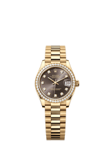 Rolex Oyster Perpetual Datejust 31 in 18 ct yellow gold features a dark grey, diamond-set dial and a President bracelet 278288RBR-Grey 1