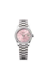 Rolex Oyster Perpetual Datejust 31 in 18 ct white gold features a pink dial and a President bracelet 278289RBR-Pink 1