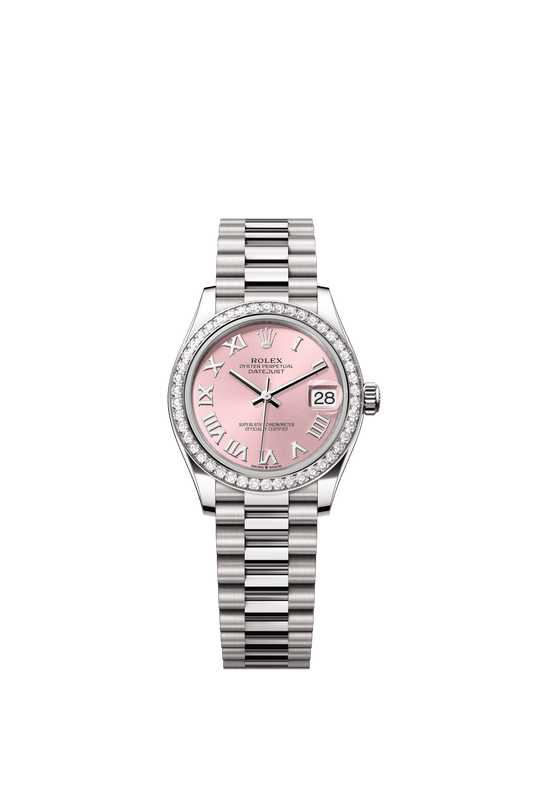 Rolex Oyster Perpetual Datejust 31 in 18 ct white gold features a pink dial and a President bracelet 278289RBR-Pink 2