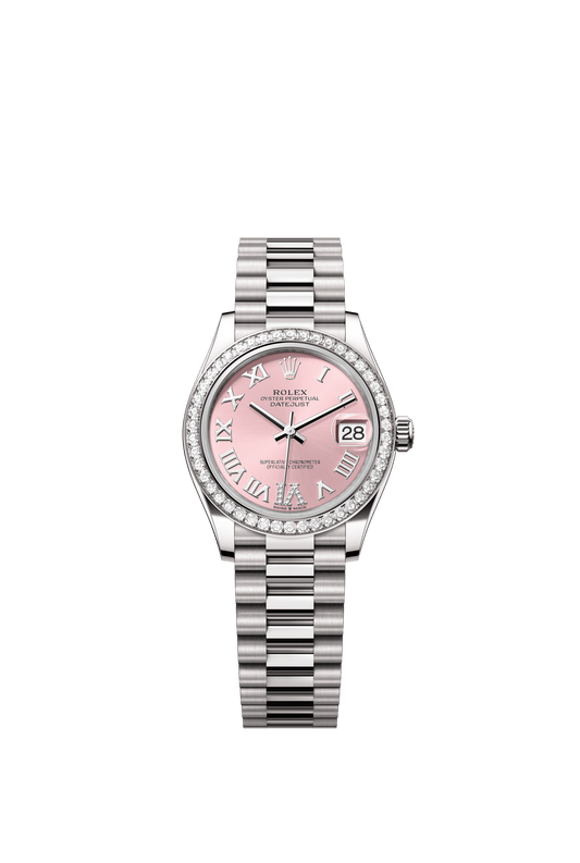 Rolex Oyster Perpetual Datejust 31 in 18 ct white gold features a pink, diamond-set dial and a President bracelet 278289RBR-Pink 3