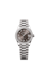 Rolex Oyster Perpetual Datejust 31 in 18 ct white gold features a dark grey, diamond-set dial and a President bracelet 278289RBR-Grey 3