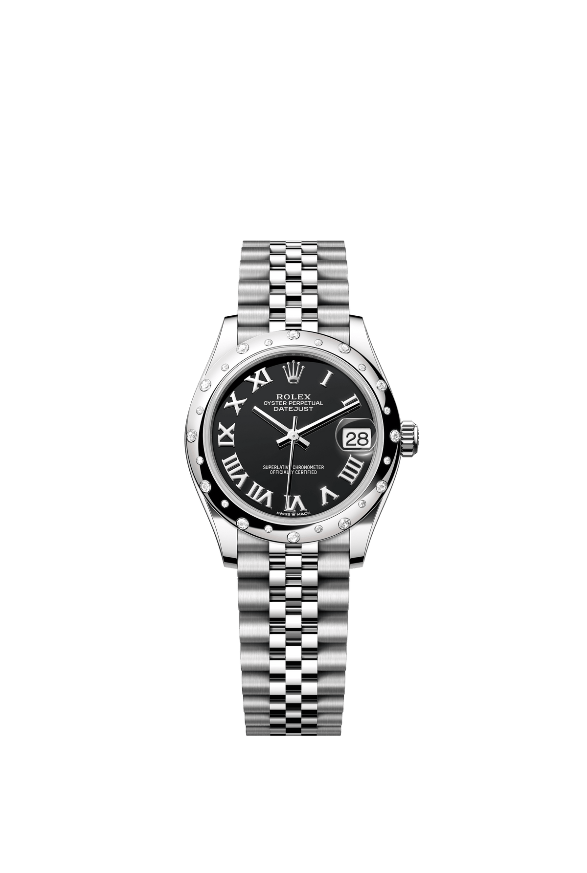 Rolex Oyster Perpetual Datejust 31 in Oystersteel and white gold features a bright black dial and a Jubilee bracelet 278344RBR-Black