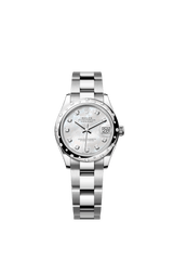 Rolex Oyster Perpetual Datejust 31 in Oystersteel and white gold features a white mother-of-pearl, diamond-set dial and an Oyster bracelet 278344RBR-Mother of Pearl