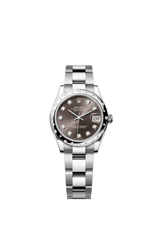 Rolex Oyster Perpetual Datejust 31 in Oystersteel and white gold features a dark grey, diamond-set dial and an Oyster bracelet 278344RBR-Grey 1