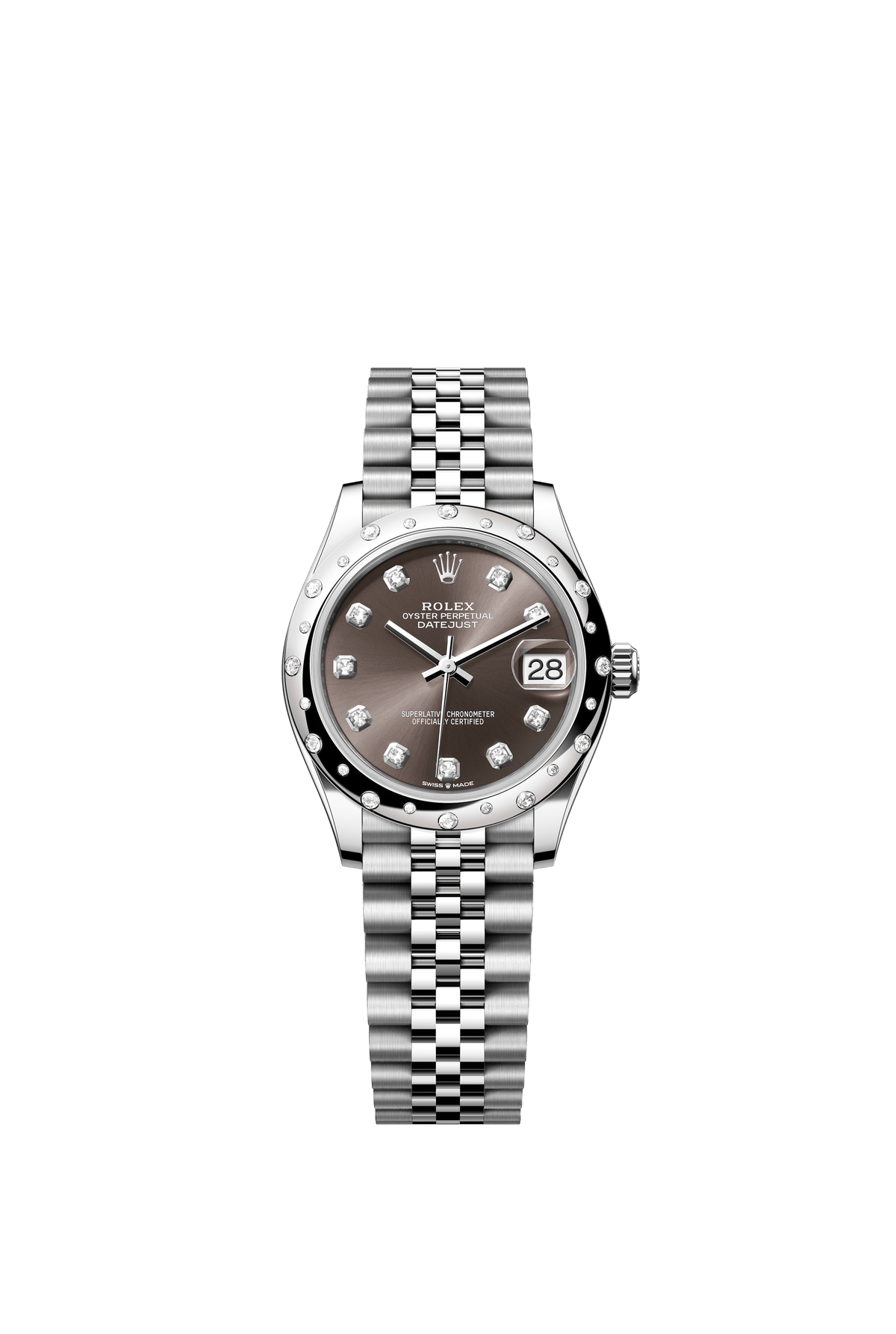 Rolex Oyster Perpetual Datejust 31 in Oystersteel and white gold features a dark grey, diamond-set dial and a Jubilee bracelet 278344RBR-Grey 2