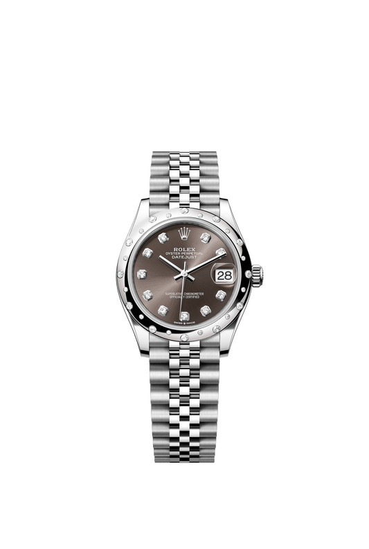 Rolex Oyster Perpetual Datejust 31 in Oystersteel and white gold features a dark grey, diamond-set dial and a Jubilee bracelet 278344RBR-Grey 2