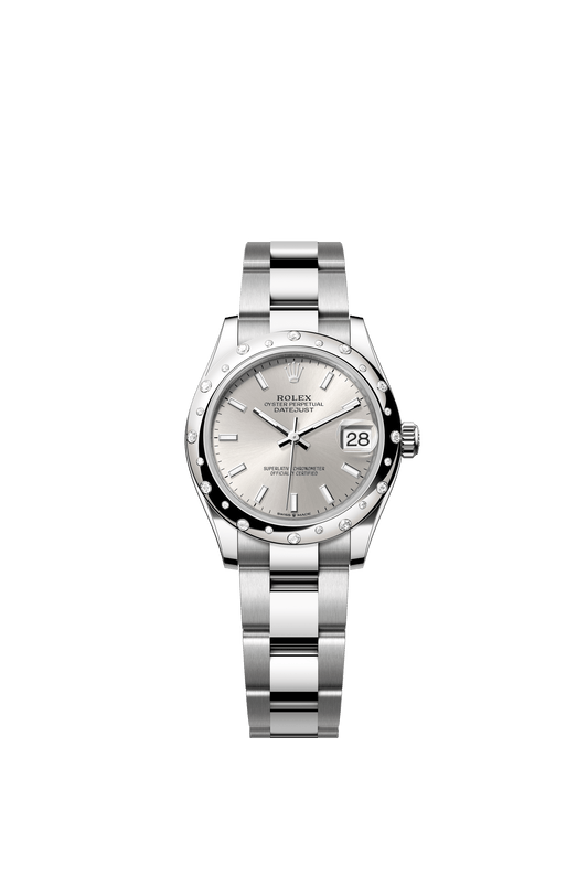 Rolex Oyster Perpetual Datejust 31 in Oystersteel and white gold features a silver dial and an Oyster bracelet. 278344RBR-Silver