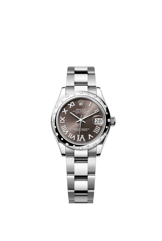 Rolex Oyster Perpetual Datejust 31 in Oystersteel and white gold features a dark grey, diamond-set dial and an Oyster bracelet 278344RBR-Grey