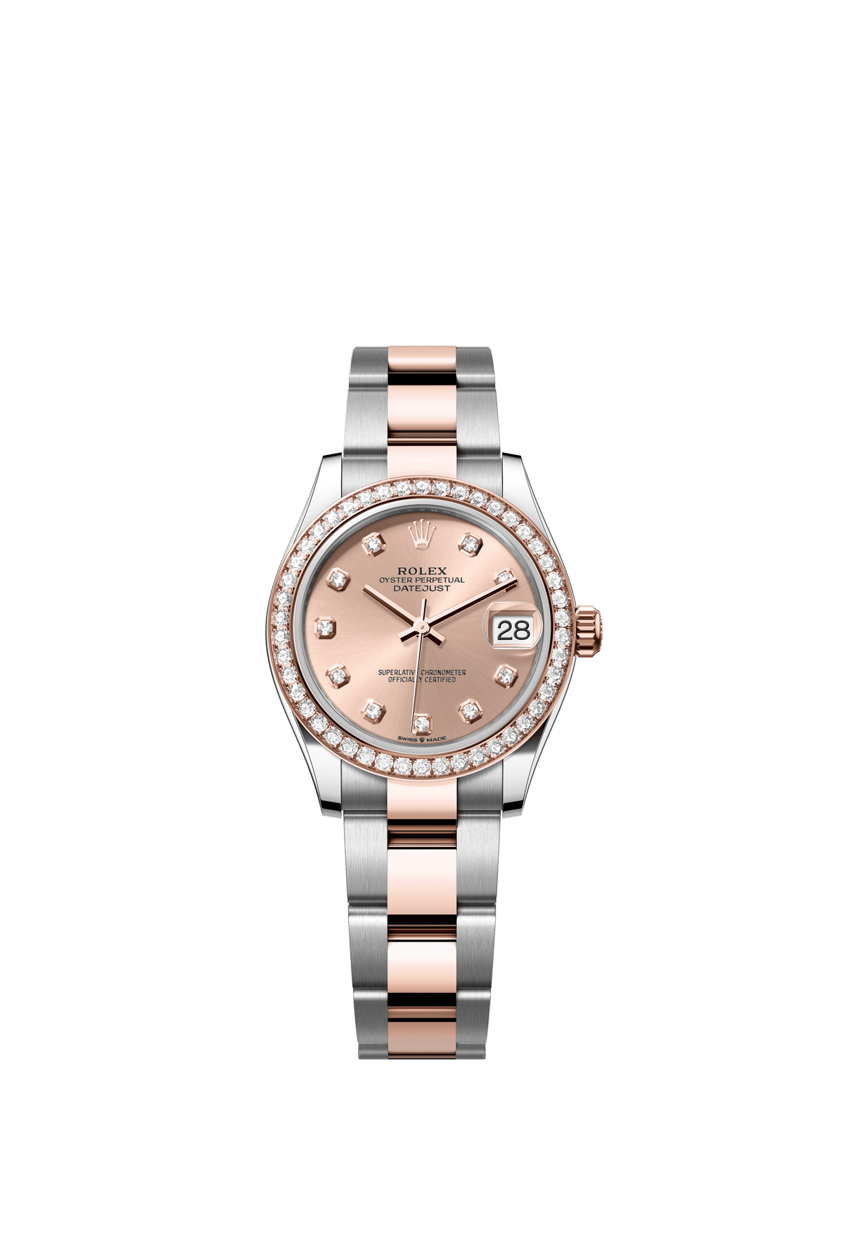 Rolex Oyster Perpetual Datejust 31 in Oystersteel and Everose gold features a rosé colour, diamond-set dial and an Oyster bracelet 278381RBR-Rose Gold