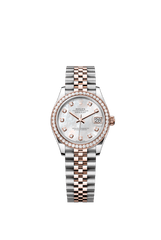 Rolex Oyster Perpetual Datejust 31 in Oystersteel and Everose gold features a white mother-of-pearl, diamond-set dial and a Jubilee bracelet 278381RBR-Mother of Pearl