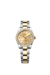 Rolex Oyster Perpetual Datejust 31 in Oystersteel and yellow gold features a champagne colour, diamond-set dial and an Oyster bracelet 278383RBR-Champagne