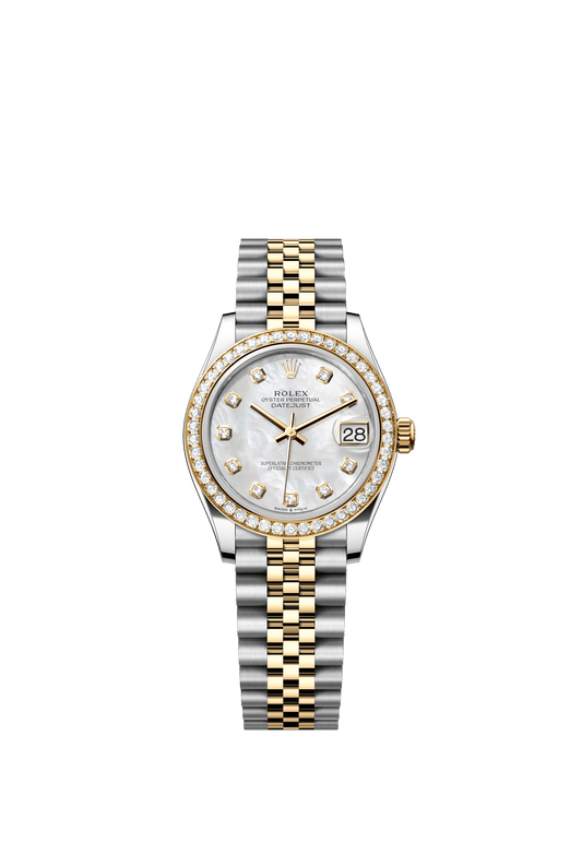 Rolex Oyster Perpetual Datejust 31 in Oystersteel and yellow gold features a white mother-of-pearl, diamond-set dial and a Jubilee bracelet 278383RBR-Mother of Pearl