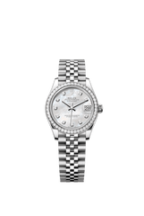 Rolex Oyster Perpetual Datejust 31 in Oystersteel and white gold features a white mother-of-pearl, diamond-set dial and a Jubilee bracelet 278384RBR-Mother of Pearl