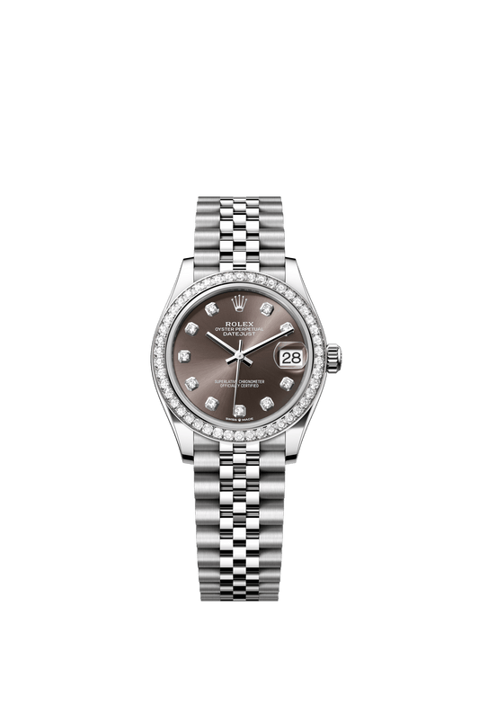 Rolex Oyster Perpetual Datejust 31 in Oystersteel and white gold features a dark grey, diamond-set dial and a Jubilee bracelet 278384RBR-Grey