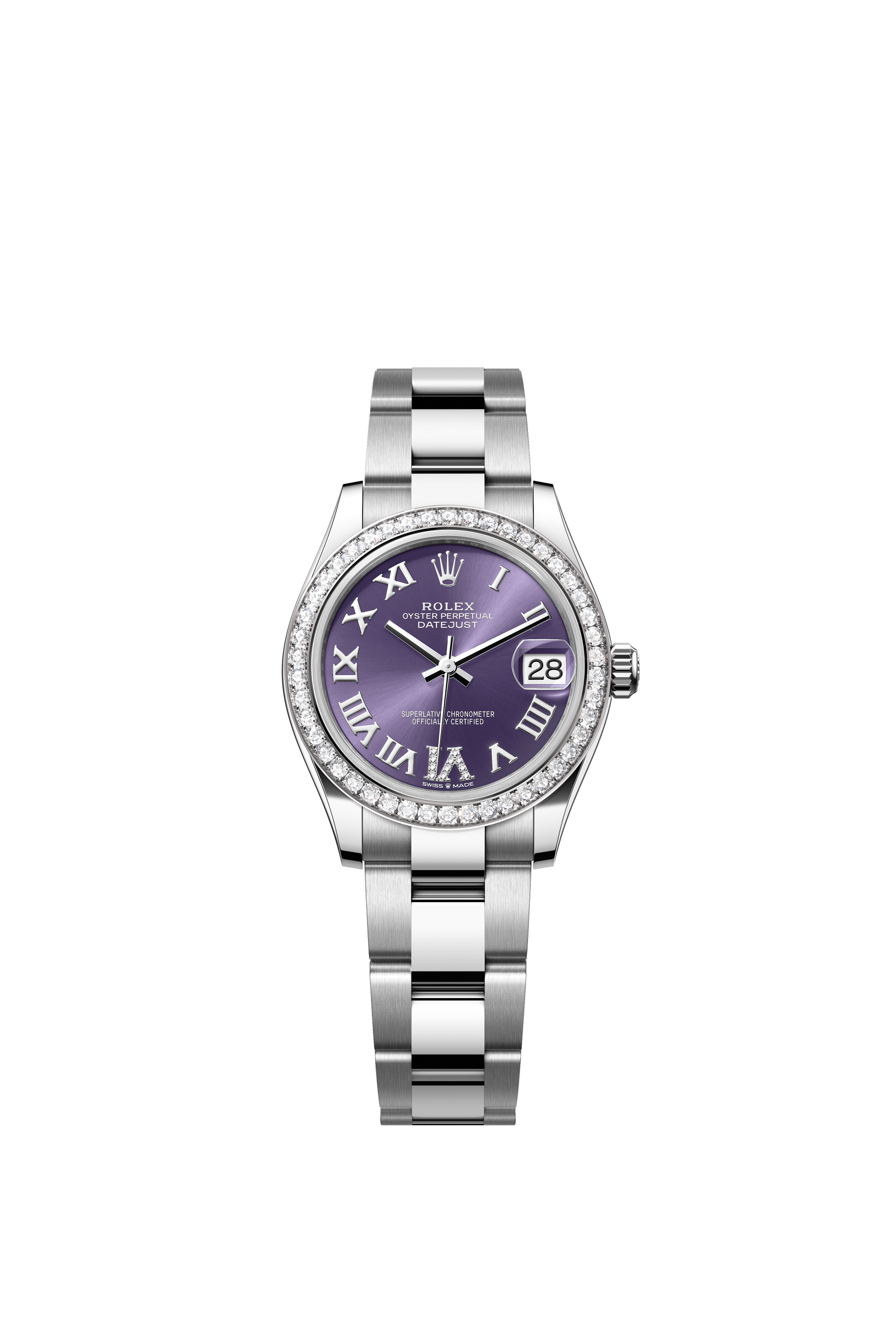 Rolex Oyster Perpetual Datejust 31 in Oystersteel and white gold features an aubergine, diamond-set dial and an Oyster bracelet 278384RBR-Aubergine