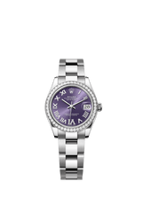 Rolex Oyster Perpetual Datejust 31 in Oystersteel and white gold features an aubergine, diamond-set dial and an Oyster bracelet 278384RBR-Aubergine