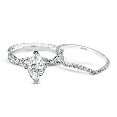 Marquise-cut Criss-cross Engagement Ring & Matching Wedding Band in 18k Gold with Diamonds MR1394-MQ WHITE 18K SET