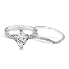 Marquise-cut Criss-cross Engagement Ring & Matching Wedding Band in 18k Gold with Diamonds MR1394-MQ WHITE 18K SET