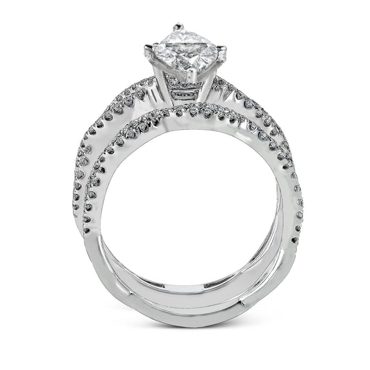 Marquise-cut Criss-cross Engagement Ring & Matching Wedding Band in 18k Gold with Diamonds MR1596-MQ WHITE 18K SET