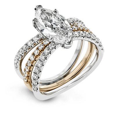 Marquise-cut Engagement Ring & Matching Wedding Band in 18k Gold with Diamonds LR1083-MQ WHITE 18K SET