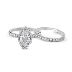 Marquise-cut Halo Engagement Ring & Matching Wedding Band in 18k Gold with Diamonds MR2132-MQ_WHITE_18K_SET