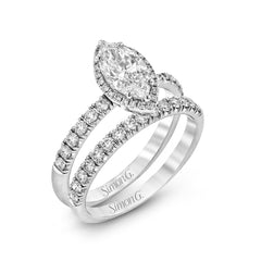 Marquise-cut Halo Engagement Ring & Matching Wedding Band in 18k Gold with Diamonds MR2132-MQ_WHITE_18K_SET