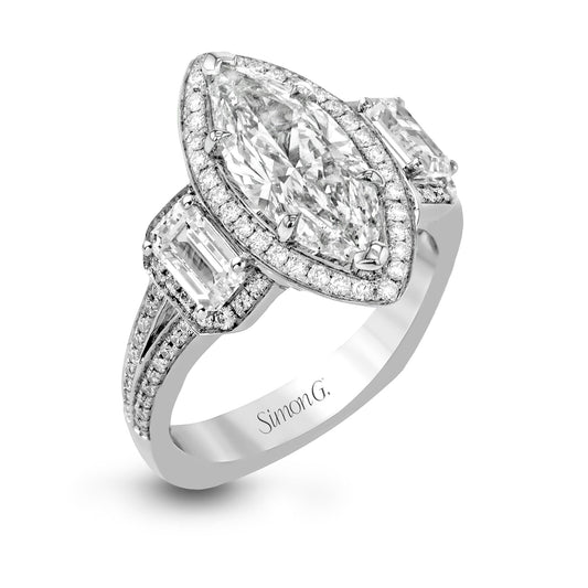 Marquise-Cut Three-Stone Halo Engagement Ring In 18k Gold With Diamonds TR446-MQ WHITE 18K SEMI