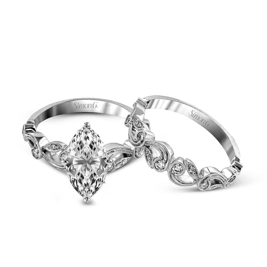 Marquise-cut Trellis Engagement Ring & Matching Wedding Band in 18k Gold with Diamonds TR473-MQ WHITE 18K SET