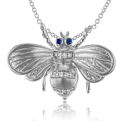 Monarch Bee Pendant Necklace in 18K Gold with Diamonds DP273 WHITE 18K X