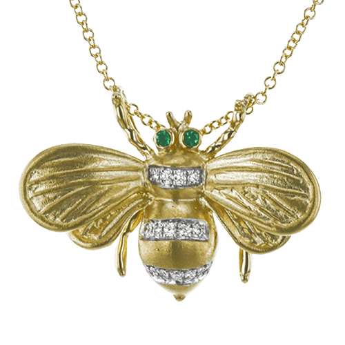 Monarch Bee Pendant Necklace in 18K Gold with Diamonds DP273 WHITE 18K X