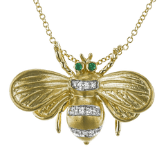 Monarch Bee Pendant Necklace in 18K Gold with Diamonds DP273 WHITE 18K X