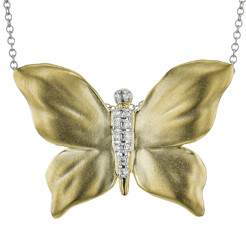 Monarch Butterfly Pendant Necklace in 18k Gold with Diamonds DP278 WHITE 18K X YELLOW