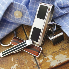 MClip Stainless With Black Enamel Inlay 2 Pocket Money Clip SS-BSS-BKEN-2P