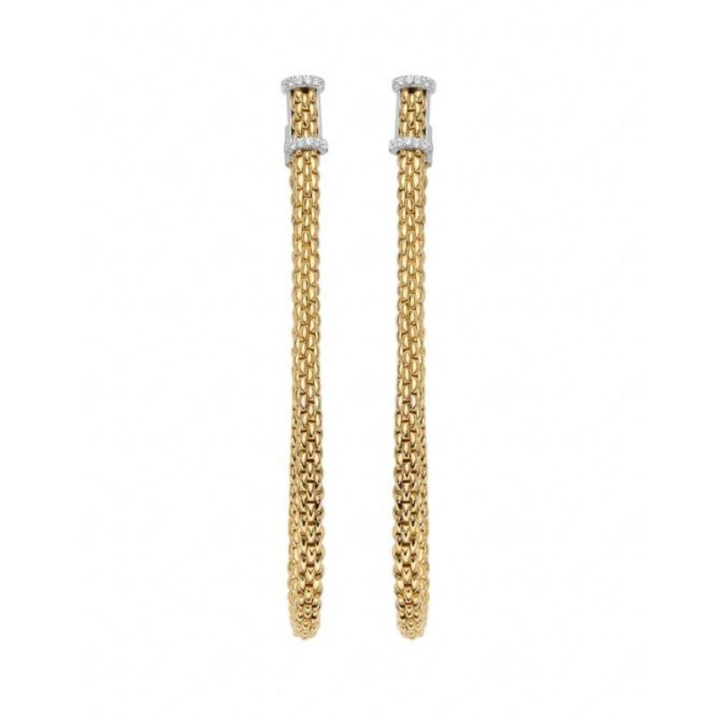 Fope Flexit Essentials 18ct Yellow Gold Diamond Long Mesh Chain Earrings 05E08OX_BB_YW