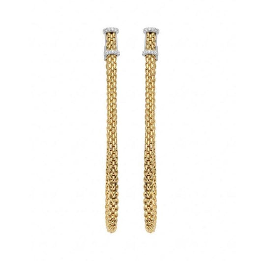 Fope Flexit Essentials 18ct Yellow Gold Diamond Long Mesh Chain Earrings 05E08OX_BB_YW