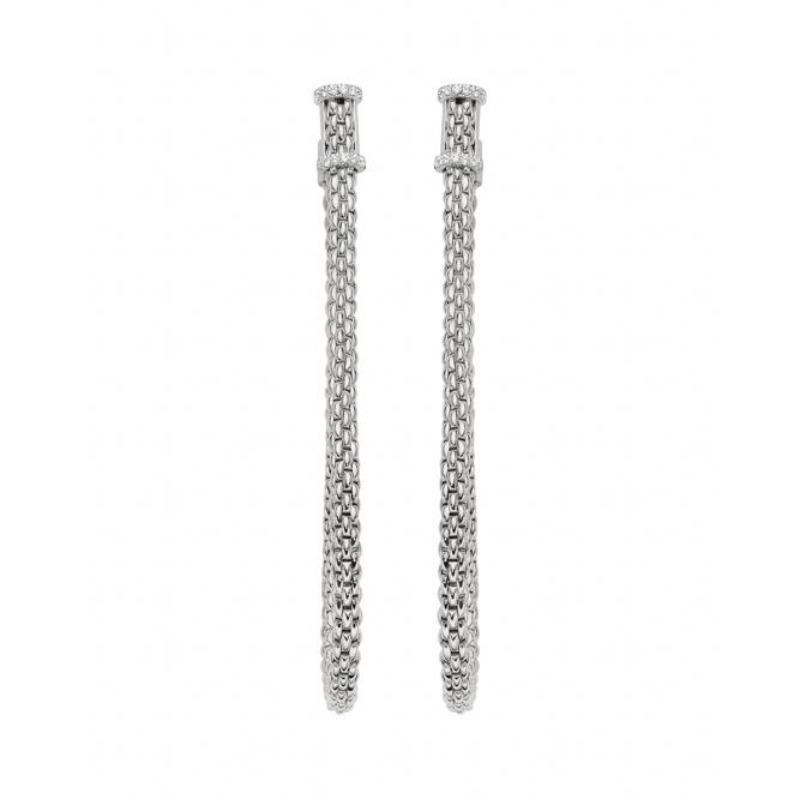 Fope Flexit Essentials 18ct White Gold Diamond Long Mesh Chain Earrings 05E08OX_BB_W