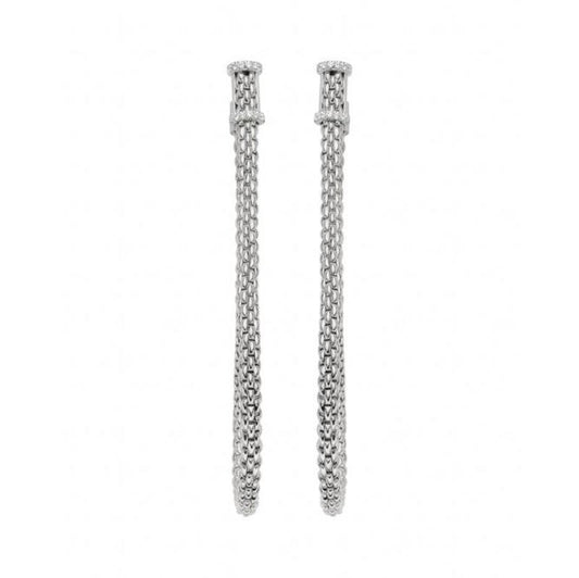 Fope Flexit Essentials 18ct White Gold Diamond Long Mesh Chain Earrings 05E08OX_BB_W