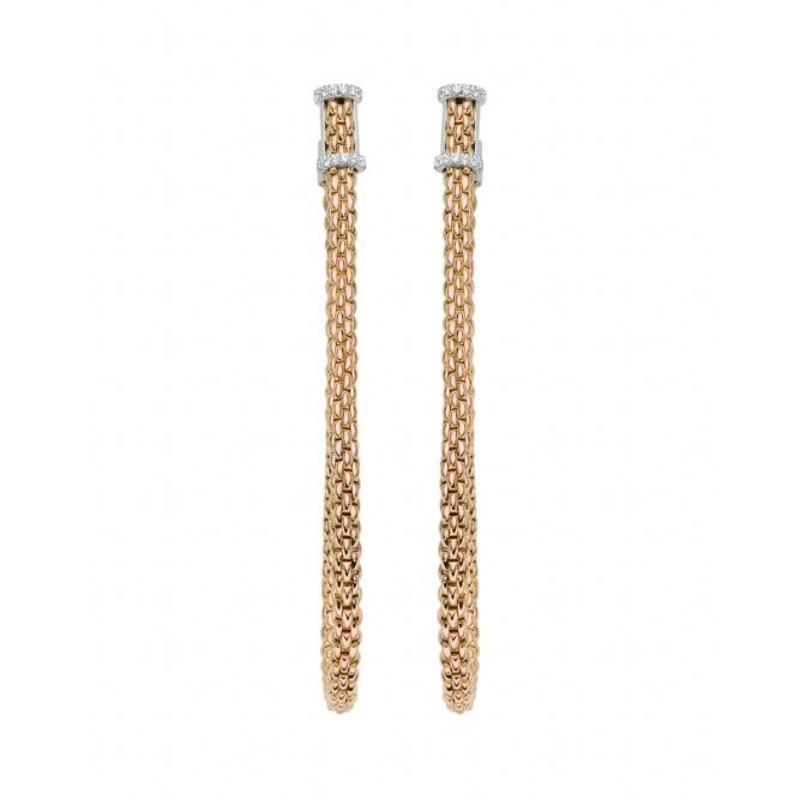 Fope Flexit Essentials 18ct Rose Gold Diamond Long Mesh Chain Earrings 05E08OX_BB_RW