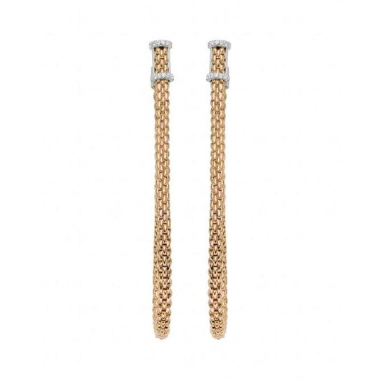 Fope Flexit Essentials 18ct Rose Gold Diamond Long Mesh Chain Earrings 05E08OX_BB_RW