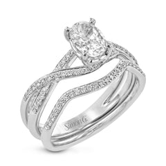 Oval-cut Criss-cross Engagement Ring & Matching Wedding Band in 18k Gold with Diamonds MR1394-OV WHITE 18K SET